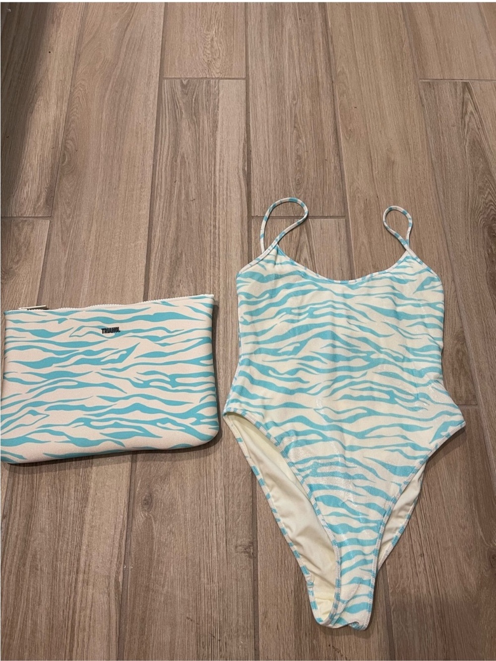 NWT Triangl One Piece Velvet Swimsuit Sky Zebra Splash Sz XS